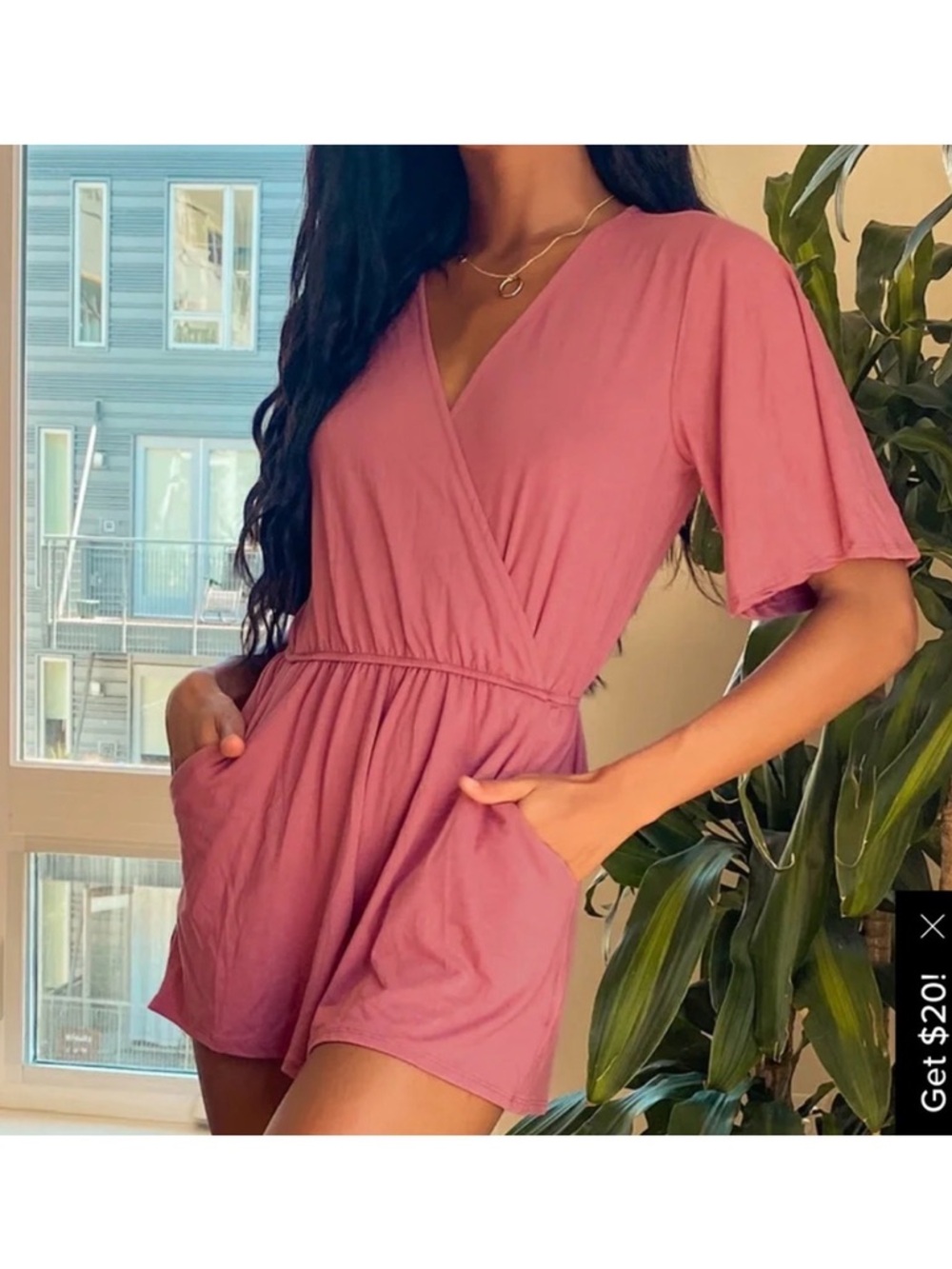 NWT Lulu's Mauve Dusty Rose Wrap V-Neck Short Sleeve Romper